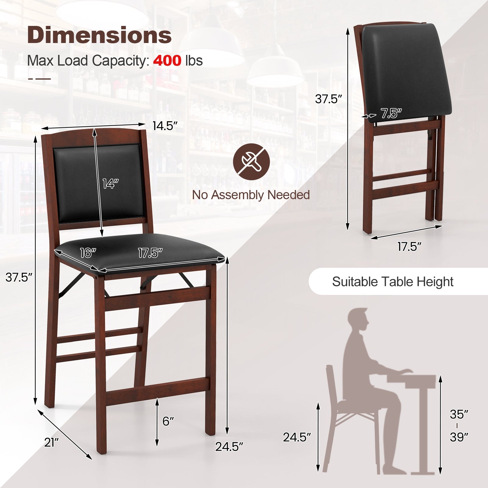 Folding Kitchen Island Stool Set, 2 Pack, Rubber Wood Legs, Brown Bar Stools at Gallery Canada