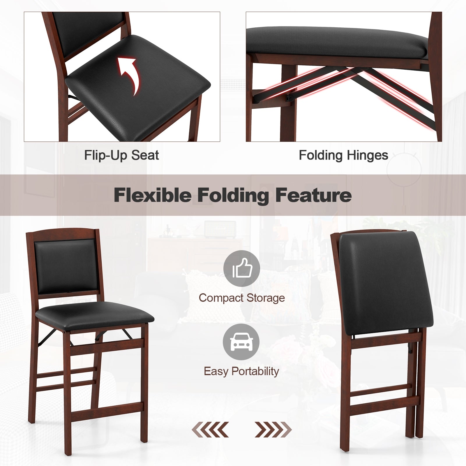 Folding Kitchen Island Stool Set, 2 Pack, Rubber Wood Legs, Brown Bar Stools at Gallery Canada
