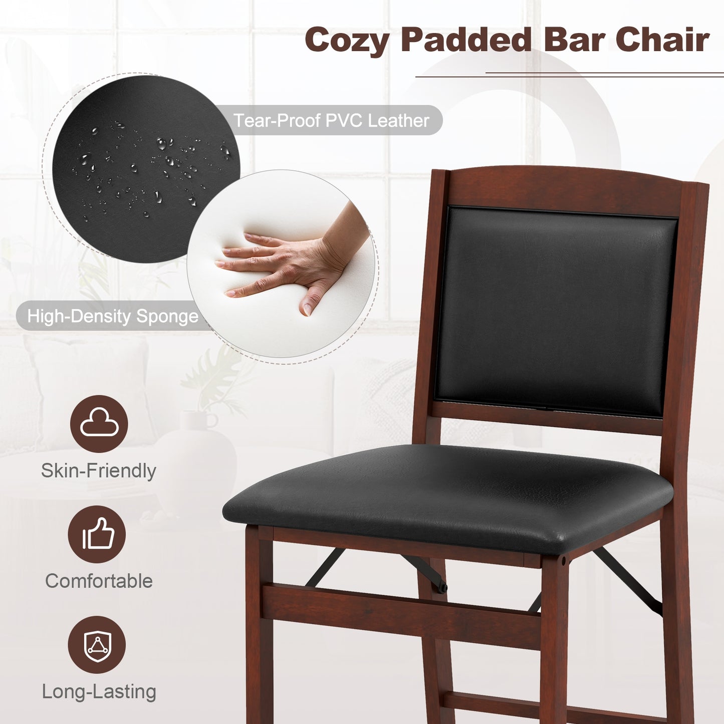 Folding Kitchen Island Stool Set, 2 Pack, Rubber Wood Legs, Brown Bar Stools at Gallery Canada