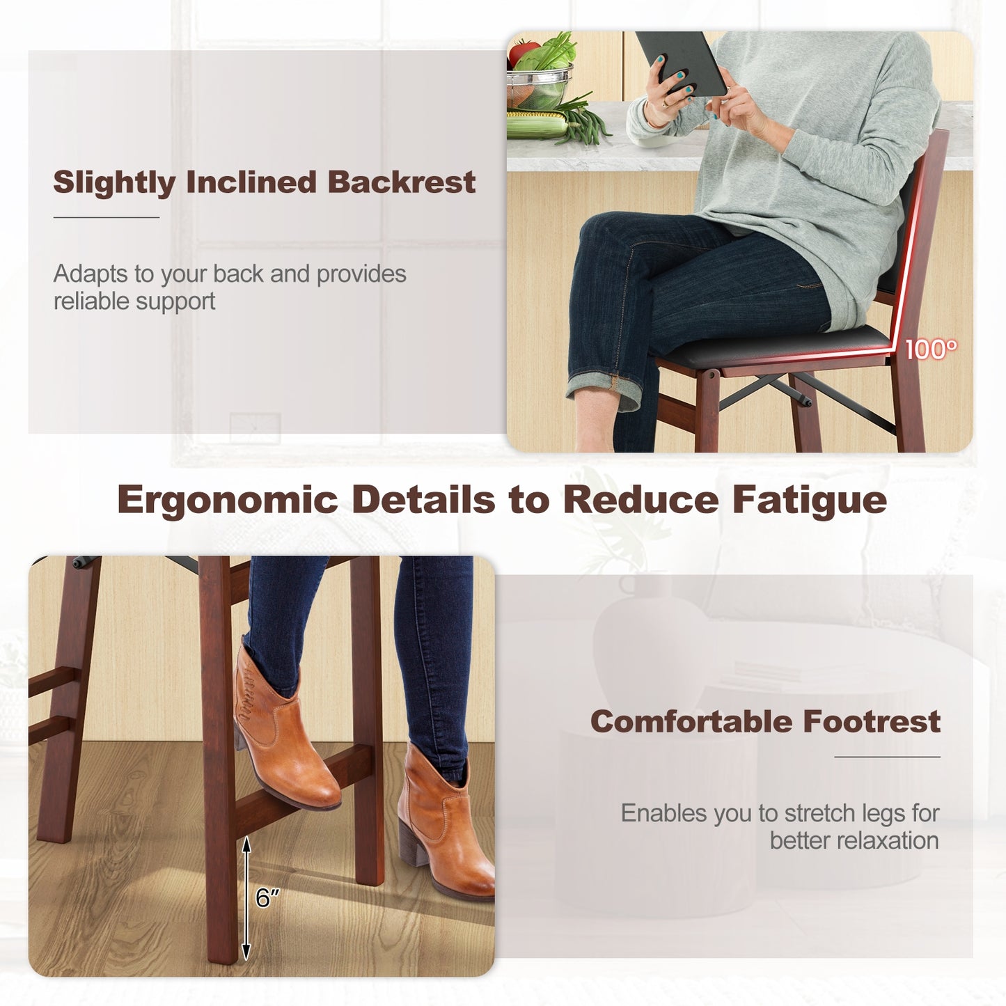 Folding Kitchen Island Stool Set, 2 Pack, Rubber Wood Legs, Brown Bar Stools at Gallery Canada