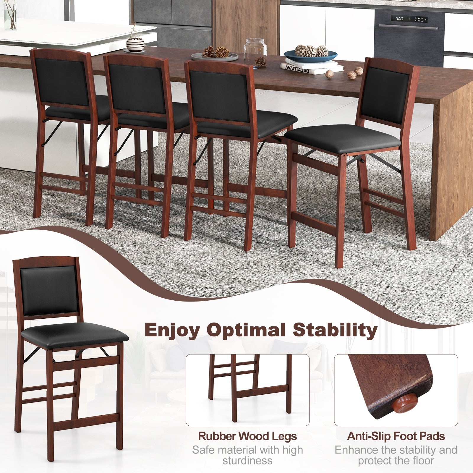 Folding Kitchen Island Stool Set, 2 Pack, Rubber Wood Legs, Brown Bar Stools at Gallery Canada