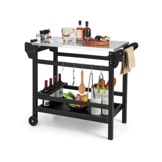 Movable Outdoor Dining Cart, HDPE Pizza Oven Stand Table, Stainless Steel Tabletop, Black Outdoor Grills Black at Gallery Canada