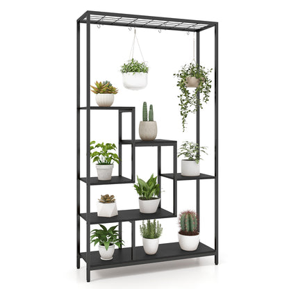 6-Tier Tall Plant Stand 71 Inch Metal Indoor Plant Shelf with 10 Hanging Hooks, Black Plant Stands Black at Gallery Canada