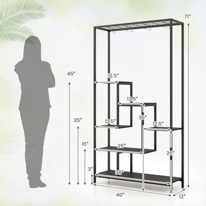 6-Tier Tall Plant Stand 71 Inch Metal Indoor Plant Shelf with 10 Hanging Hooks, Black Plant Stands at Gallery Canada