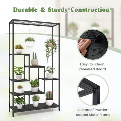 6-Tier Tall Plant Stand 71 Inch Metal Indoor Plant Shelf with 10 Hanging Hooks, Black Plant Stands at Gallery Canada