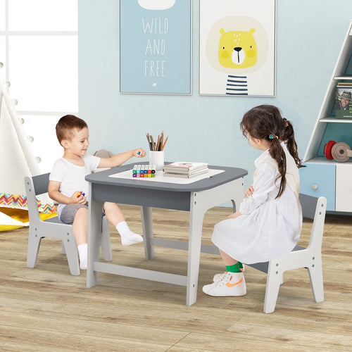 Kid's Table and Chairs Set with Double-sized Tabletop, Gray