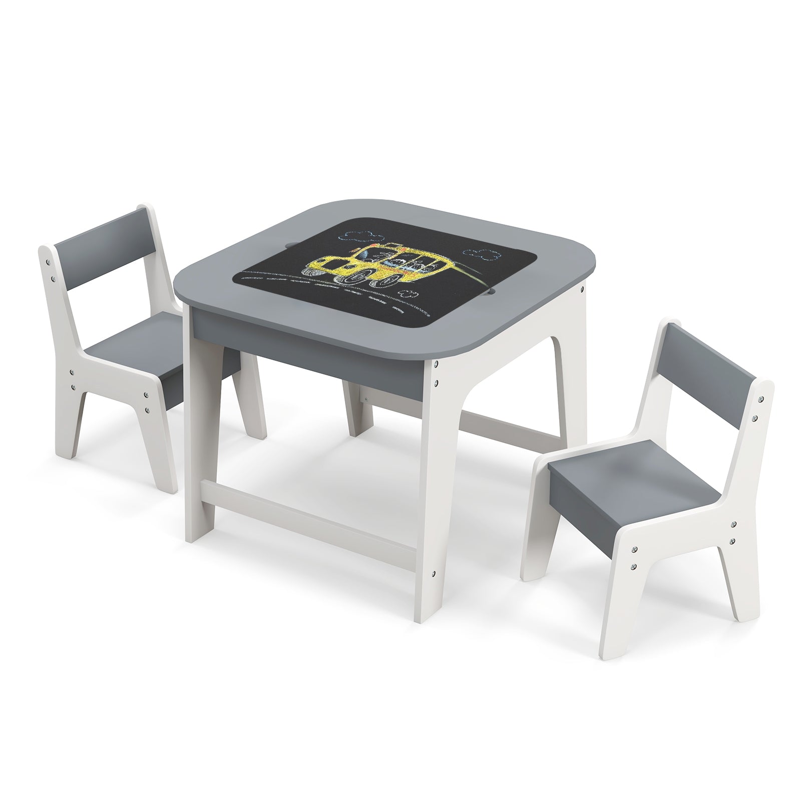 Kid's Table and Chairs Set with Double-sized Tabletop, Gray Kids Table & Chair Sets at Gallery Canada