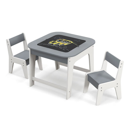 Ensemble de Table et Chaises pour Enfants, Plateau Double Taille, Gris