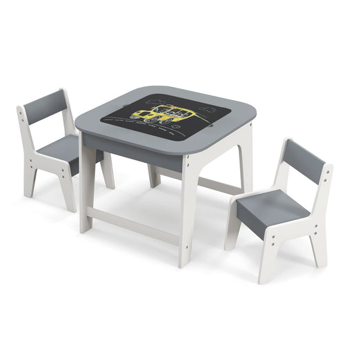 Kids Table And Chairs Set, Double-Sized Tabletop, Gray