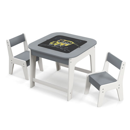 Kid's Table and Chairs Set with Double-sized Tabletop, Gray Kids Table & Chair Sets Gray at Gallery Canada