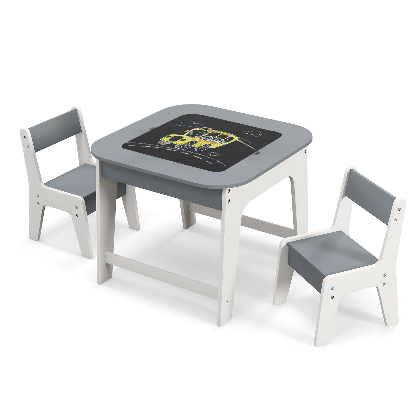Kids Table And Chairs Set, Double-Sized Tabletop, Gray Kids Table & Chair Sets at Gallery Canada