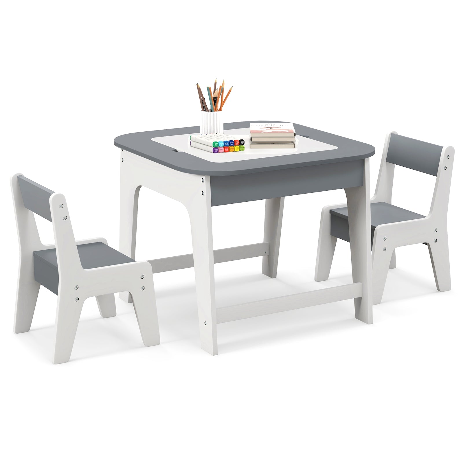 Kid's Table and Chairs Set with Double-sized Tabletop, Gray Kids Table & Chair Sets at Gallery Canada