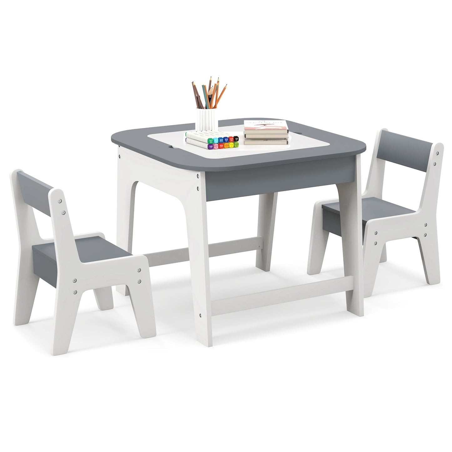 Kid's Table and Chairs Set with Double-sized Tabletop, Gray Kids Table & Chair Sets at Gallery Canada