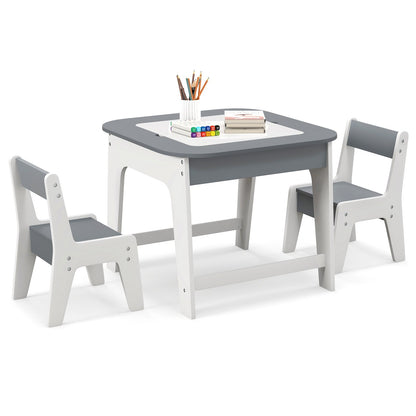 Kid's Table and Chairs Set with Double-sized Tabletop, Gray