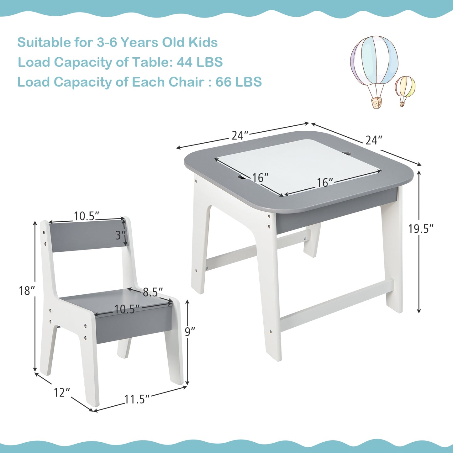 Kid's Table and Chairs Set with Double-sized Tabletop, Gray Kids Table & Chair Sets at Gallery Canada