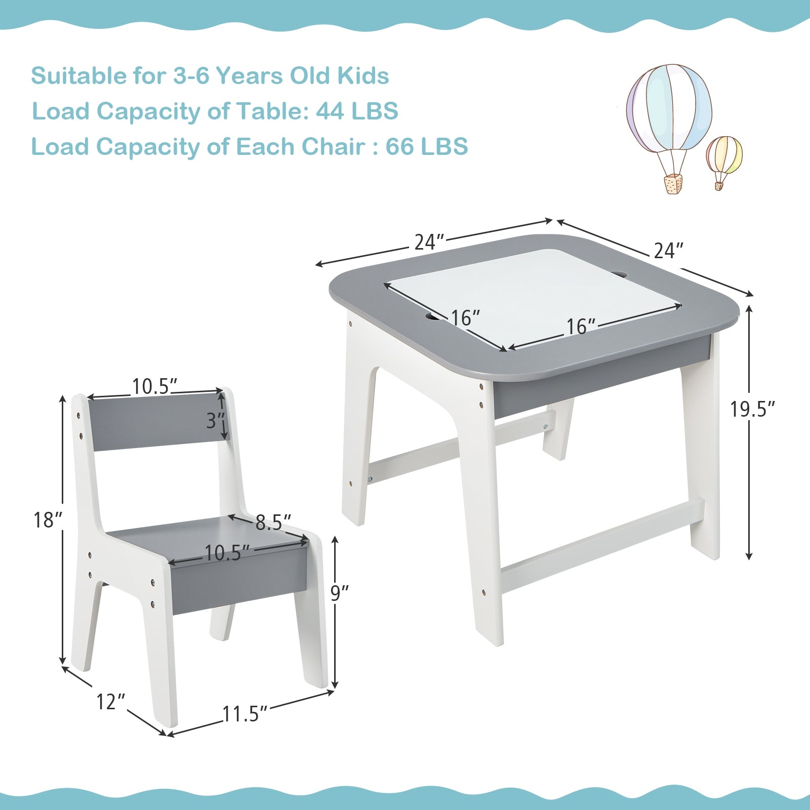 Kid's Table and Chairs Set with Double-sized Tabletop, Gray Kids Table & Chair Sets at Gallery Canada