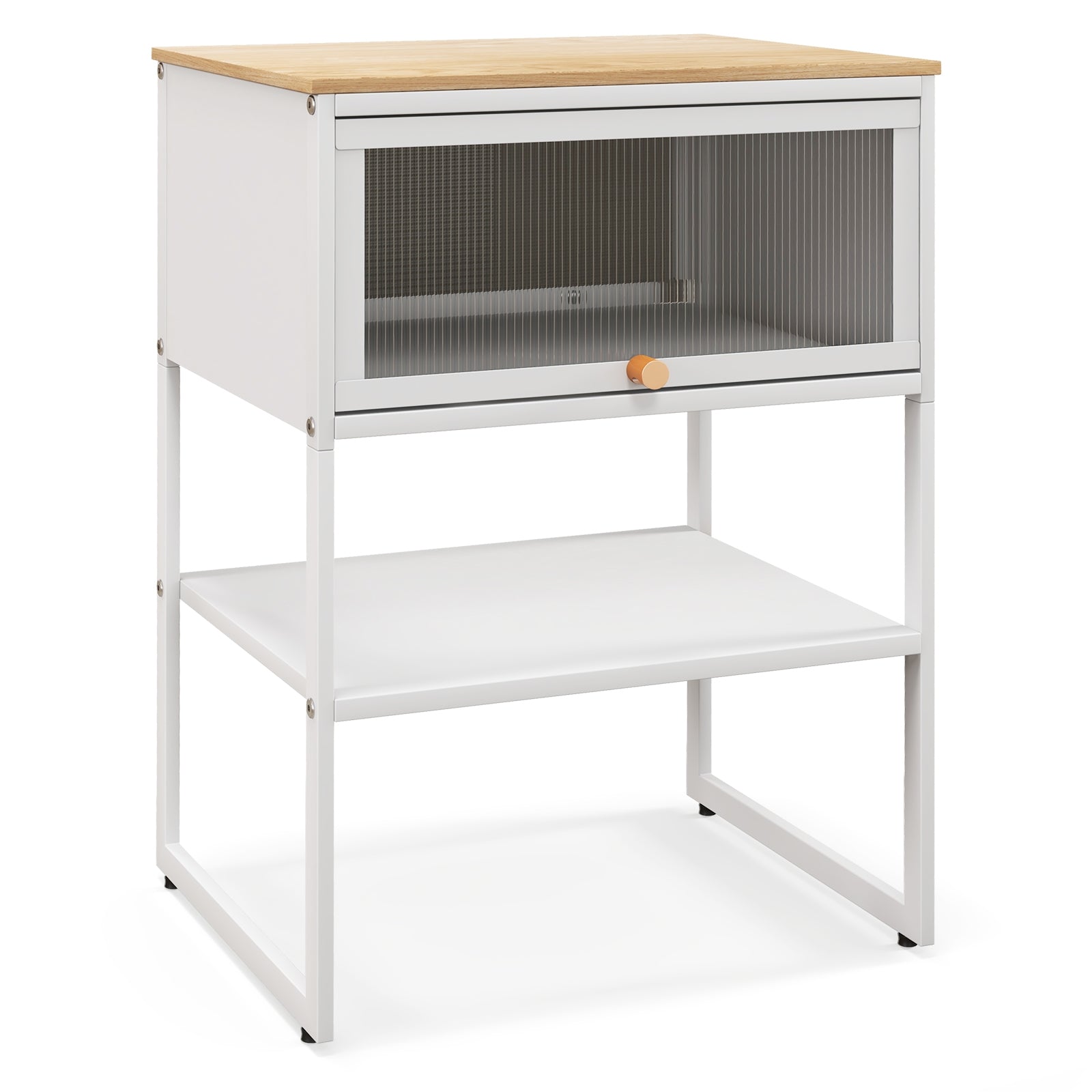 Nightstand With Flip Up Door, Storage Shelf, White Nightstands at Gallery Canada