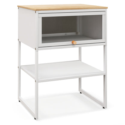 Nightstand With Flip Up Door, Storage Shelf, White Nightstands at Gallery Canada