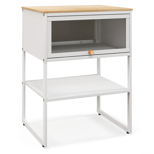 Nightstand With Flip Up Door, Storage Shelf, White Nightstands White at Gallery Canada