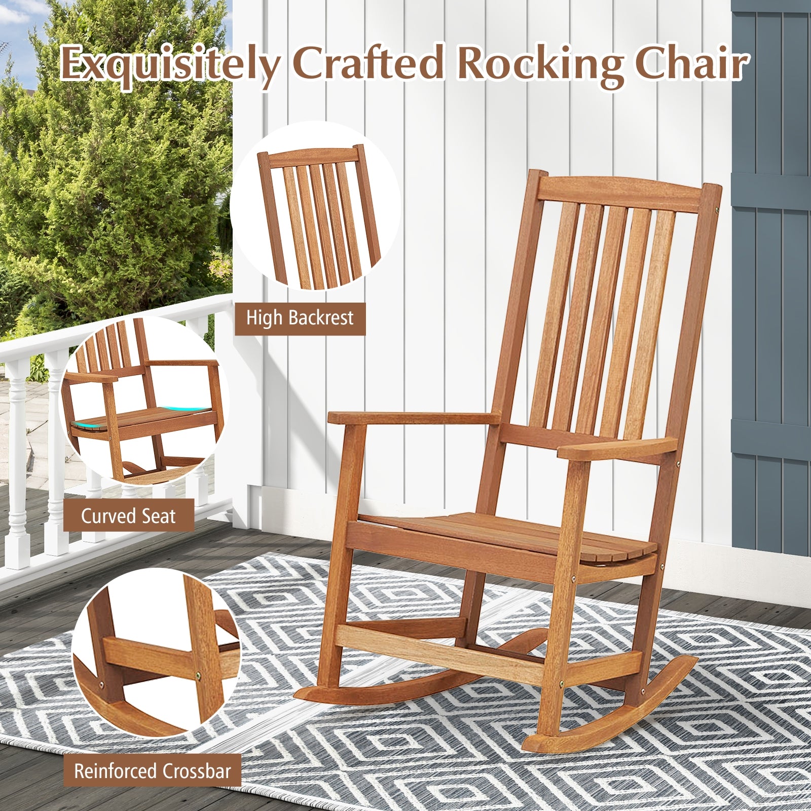 Patio Rocking Chair Ergonomic High-Back Outdoor Rocker with Smooth Rocking Base, Natural Patio Rocking Chairs & Gliders at Gallery Canada