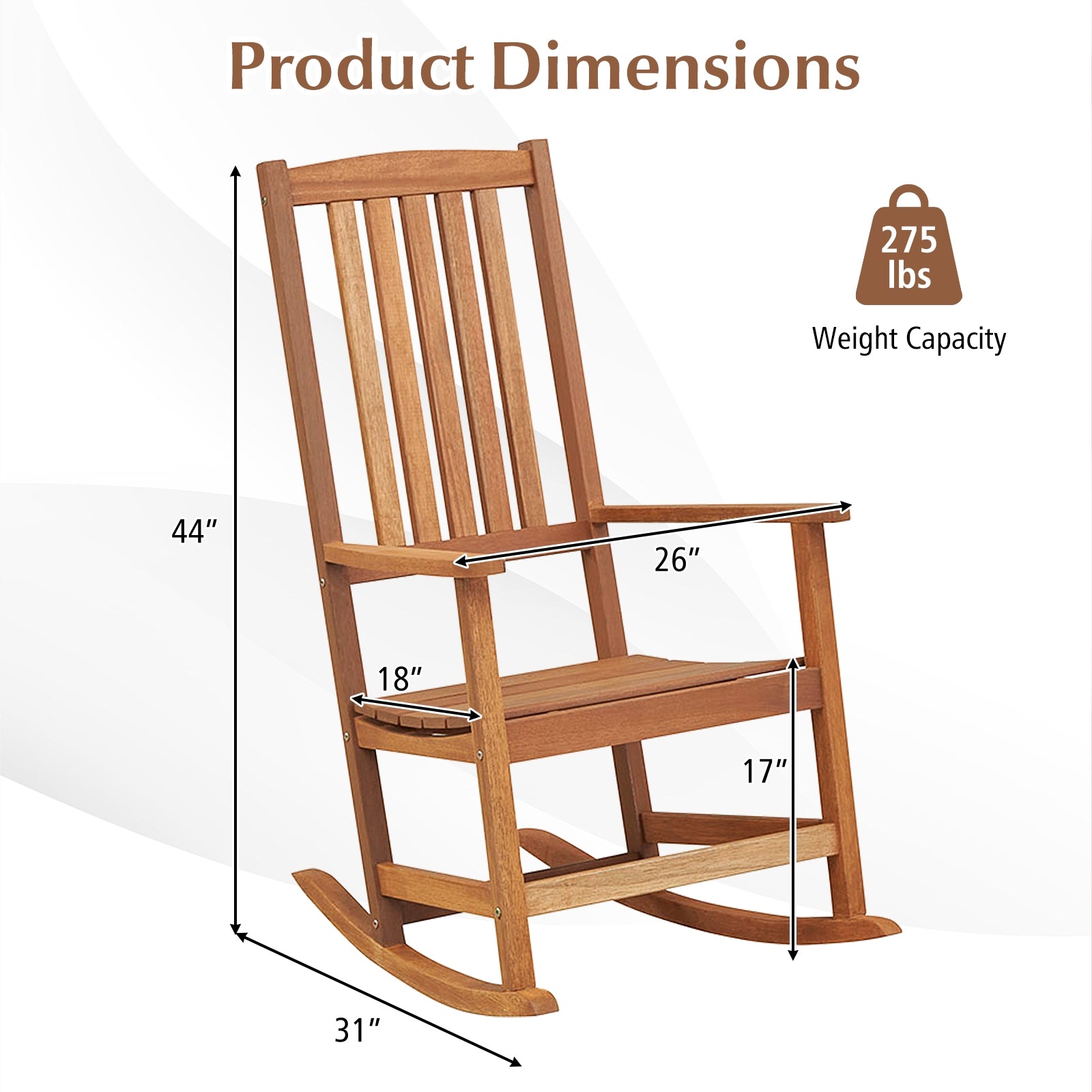 Patio Rocking Chair Ergonomic High-Back Outdoor Rocker with Smooth Rocking Base, Natural Patio Rocking Chairs & Gliders at Gallery Canada