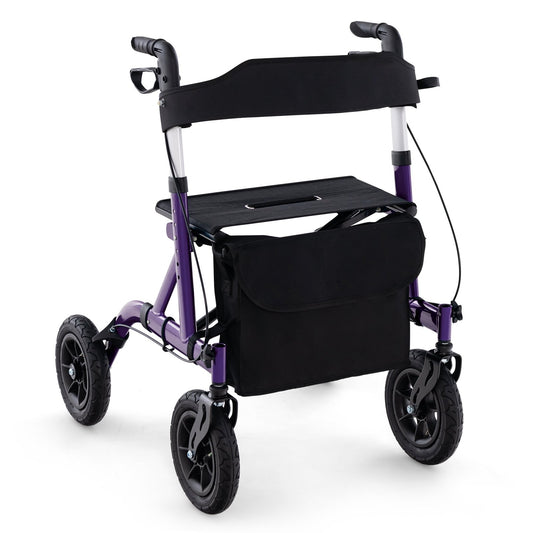 Height Adjustable Rollator Walker Foldable Rolling Walker with Seat for Seniors, Purple - Gallery Canada