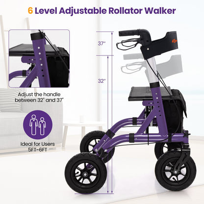 Height Adjustable Rollator Walker Foldable Rolling Walker with Seat for Seniors, Purple
