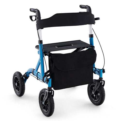 Foldable Rollator Walker With Seat, Height Adjustable, Blue
