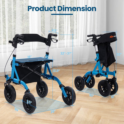 Height Adjustable Rollator Walker Foldable Rolling Walker with Seat for Seniors, Blue