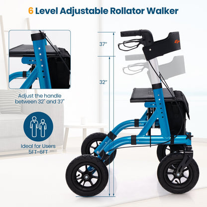 Height Adjustable Rollator Walker Foldable Rolling Walker with Seat for Seniors, Blue