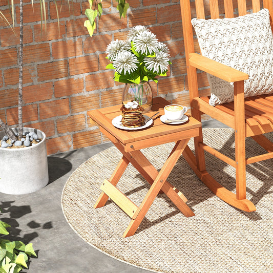 14 Inch Compact Folding Side Table, Slatted Tabletop, Natural Patio Coffee Tables Natural at Gallery Canada