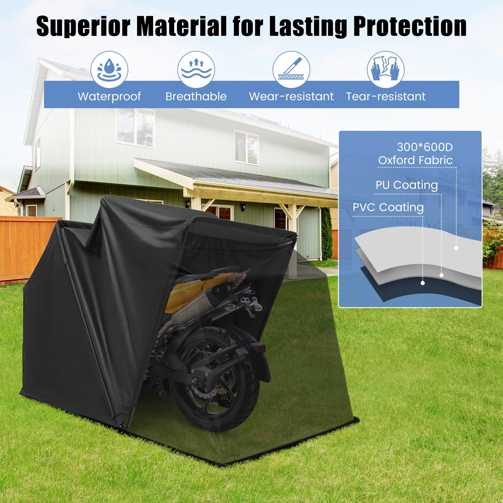 Outdoor Motorcycle Shelter Waterproof Motorbike Storage Tent with Cover, Black Carports at Gallery Canada