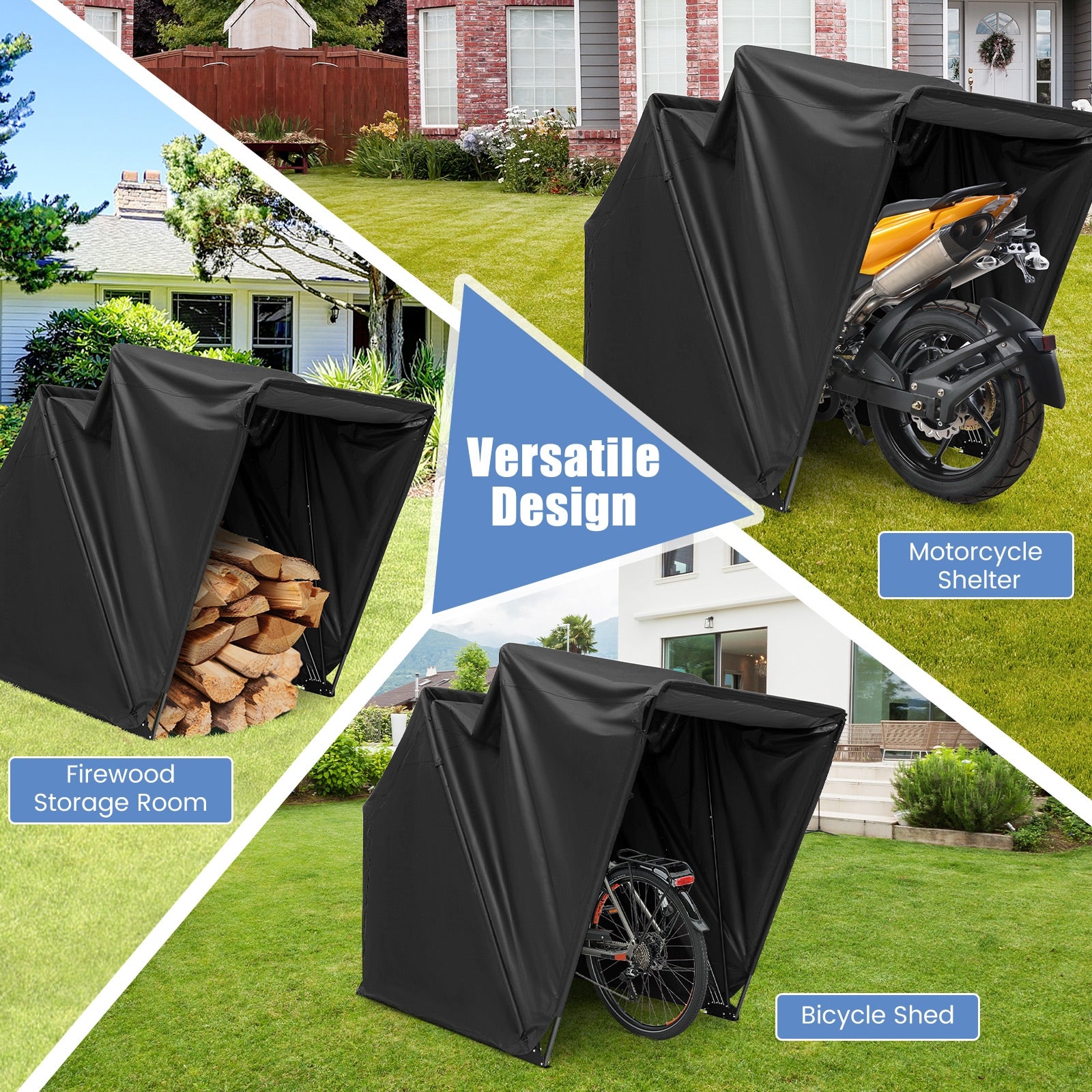 Outdoor Motorcycle Shelter Waterproof Motorbike Storage Tent with Cover, Black Carports at Gallery Canada
