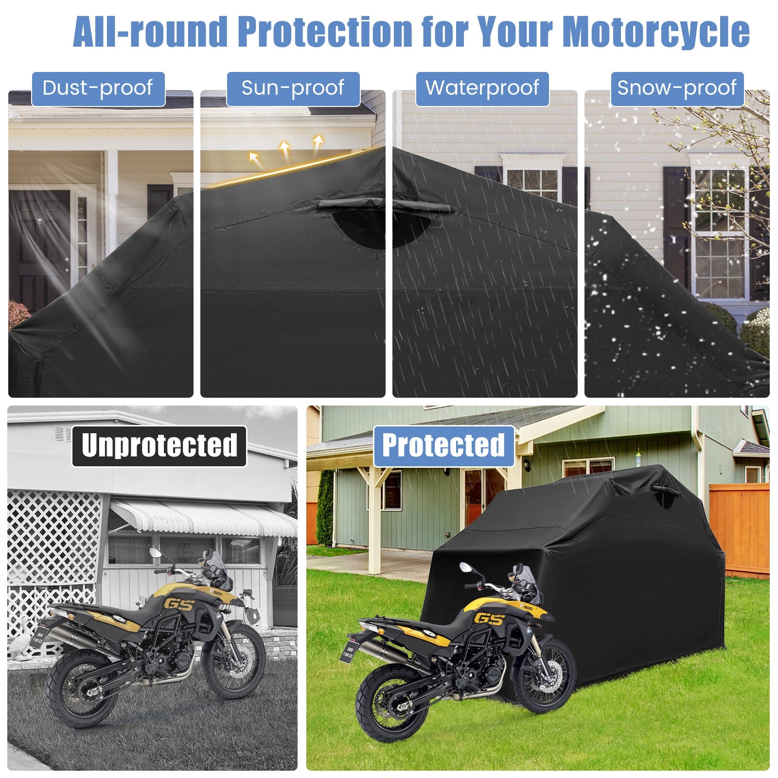 Outdoor Motorcycle Shelter Waterproof Motorbike Storage Tent with Cover, Black Carports at Gallery Canada