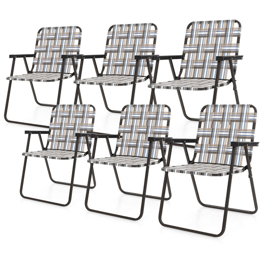 6 Pieces Folding Beach Chair Camping Lawn Webbing Chair, Brown - Gallery Canada