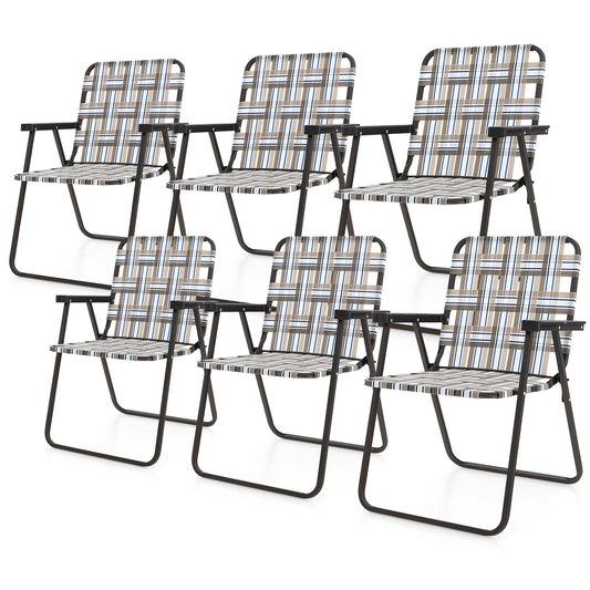 6 Pieces Folding Beach Chair, Camping Lawn Webbing, Brown