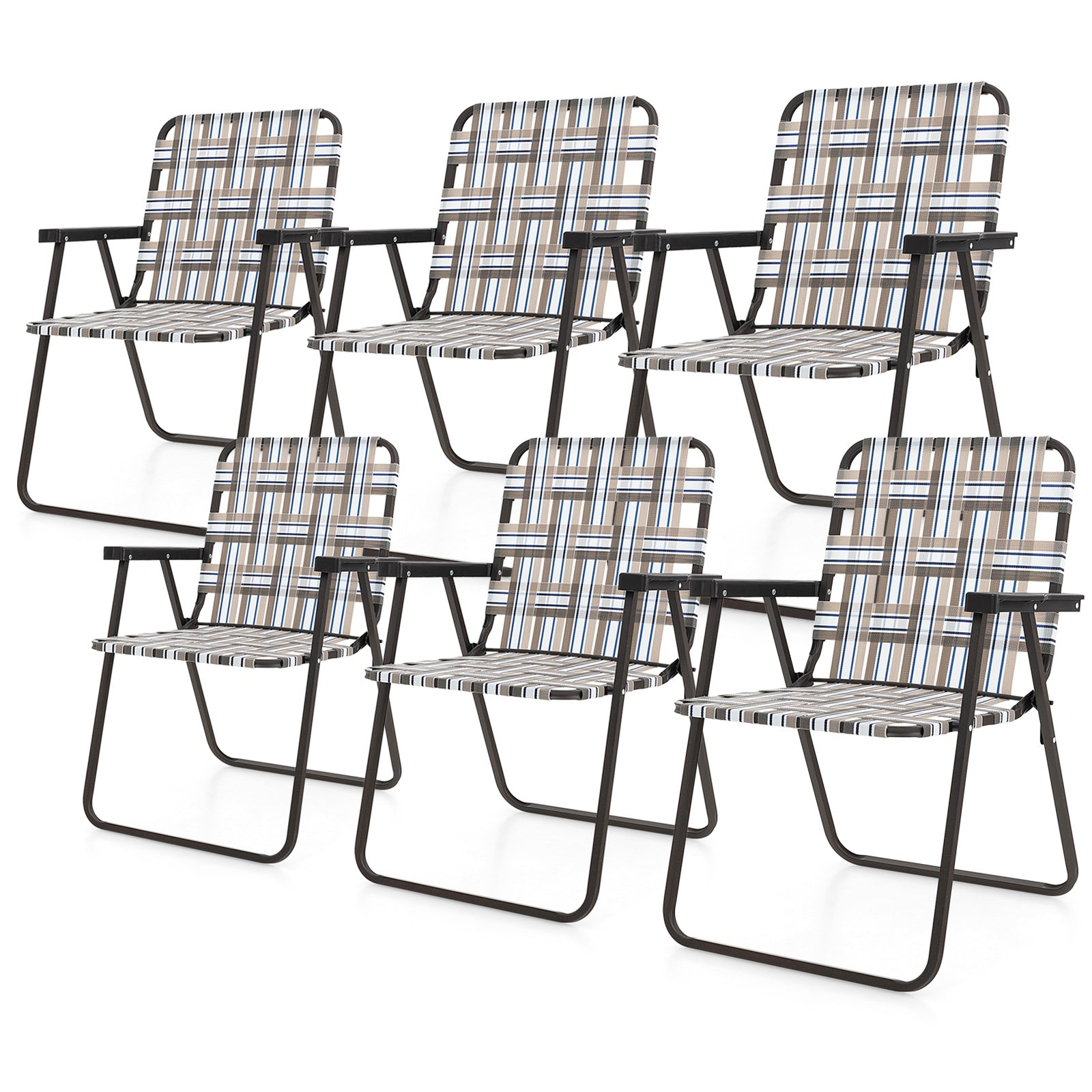 6 Pieces Folding Beach Chair Camping Lawn Webbing Chair, Brown Beach & Lawn Chairs at Gallery Canada