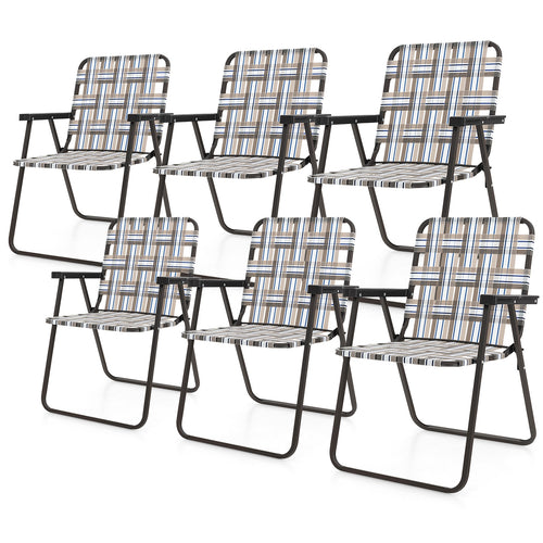 6 Pieces Folding Beach Chair Camping Lawn Webbing Chair, Brown