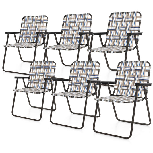 6 Pieces Folding Beach Chair, Camping Lawn Webbing, Brown Beach & Lawn Chairs Brown at Gallery Canada