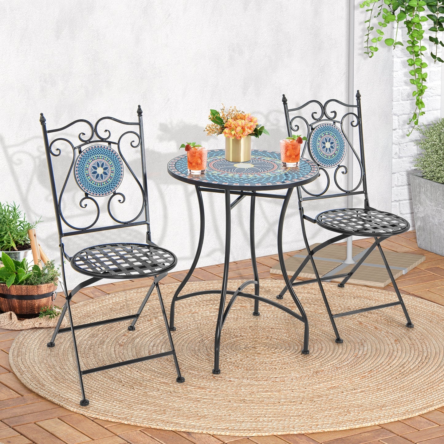 24 Inch Patio Bistro Table, Ceramic Tile Tabletop, Multicolor Patio Dining Tables at Gallery Canada
