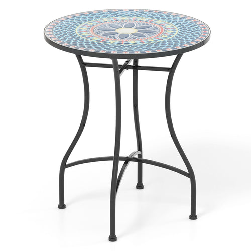 24 Inch Patio Bistro Table, Ceramic Tile Tabletop, Multicolor