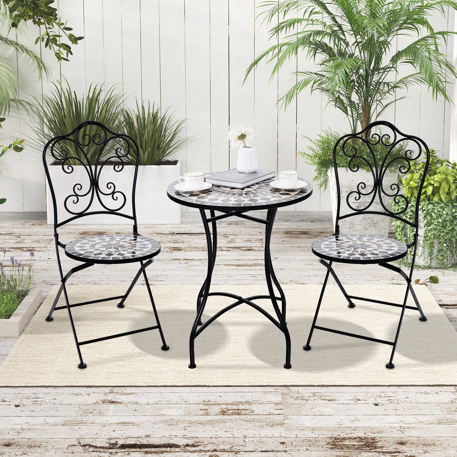 24 Inch Patio Bistro Table with Ceramic Tile Tabletop, Black Patio Dining Tables at Gallery Canada