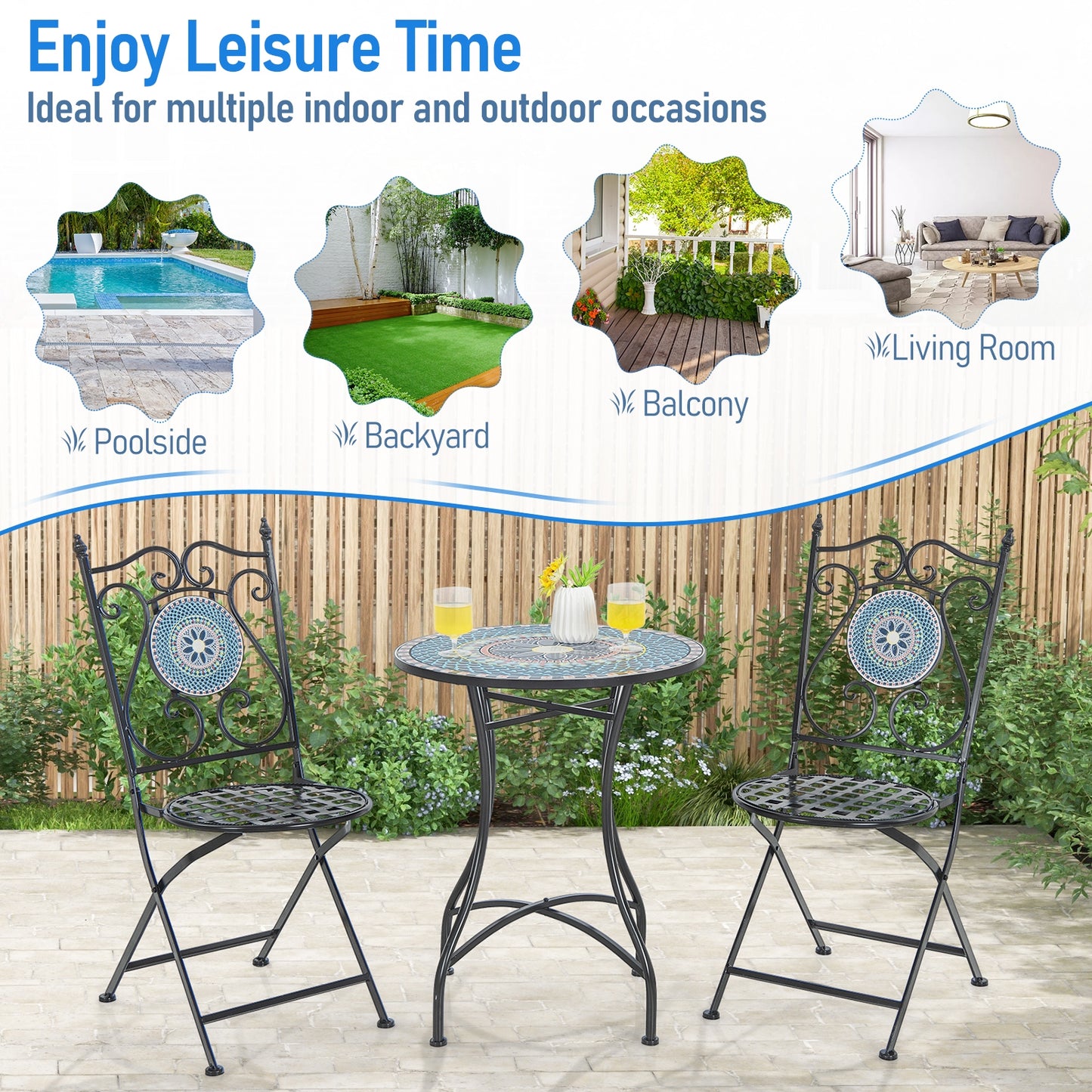 24 Inch Patio Bistro Table, Ceramic Tile Tabletop, Multicolor Patio Dining Tables at Gallery Canada