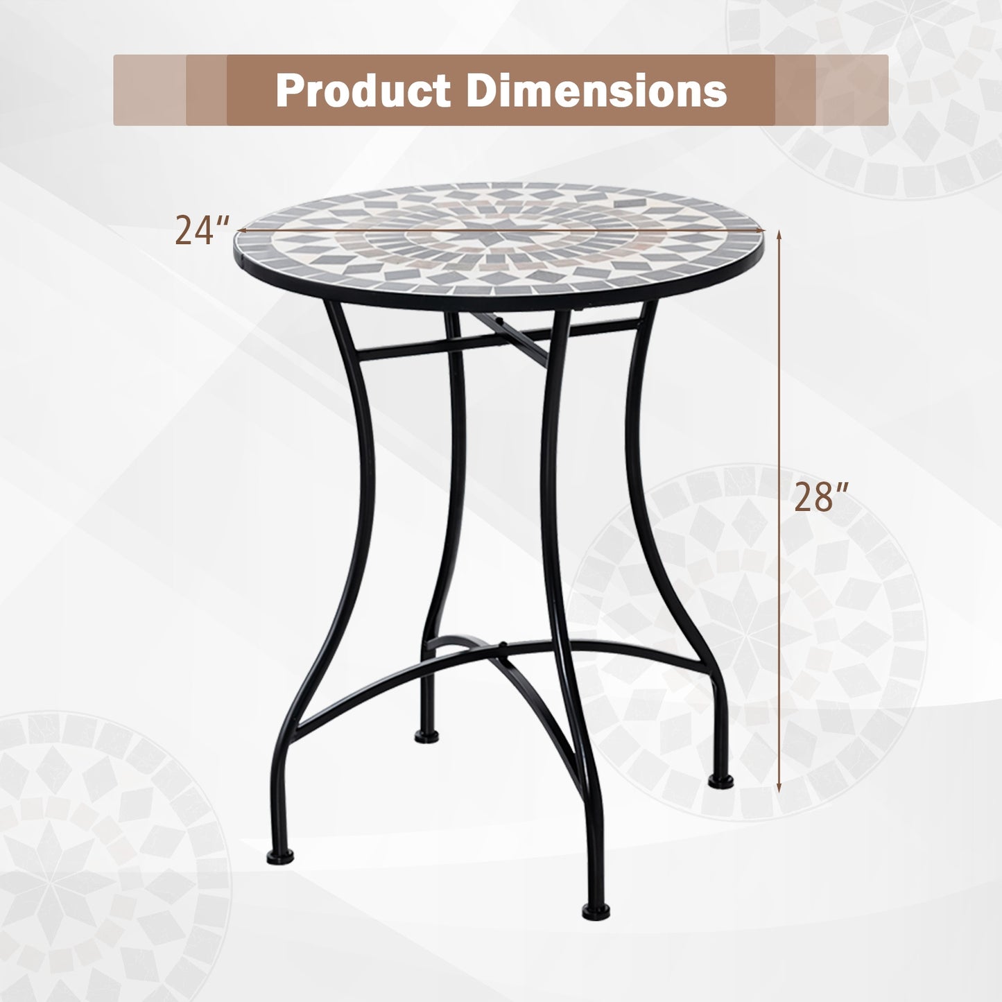 24 Inch Patio Bistro Table with Ceramic Tile Tabletop, Black Patio Dining Tables at Gallery Canada
