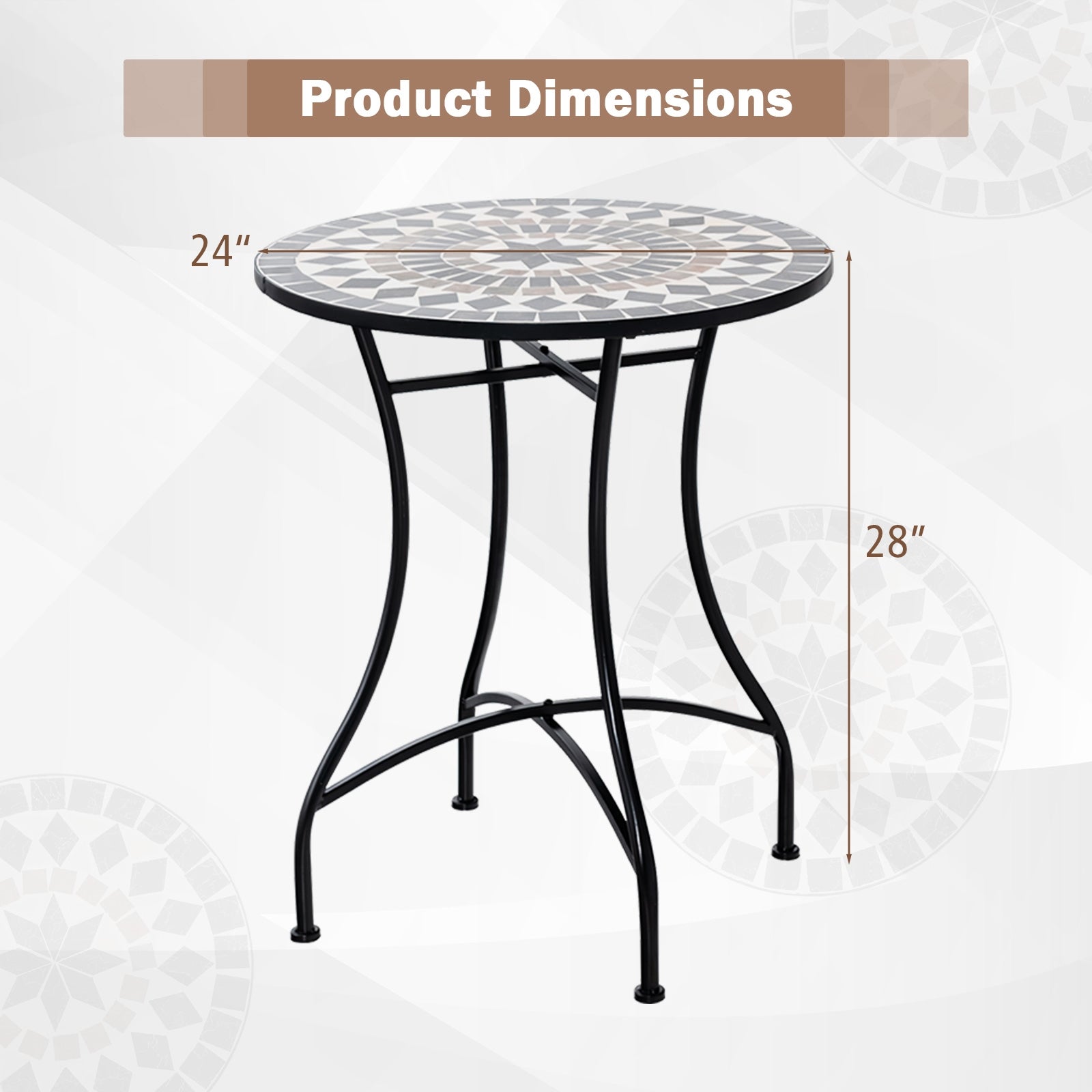 24 Inch Patio Bistro Table with Ceramic Tile Tabletop, Black Patio Dining Tables at Gallery Canada