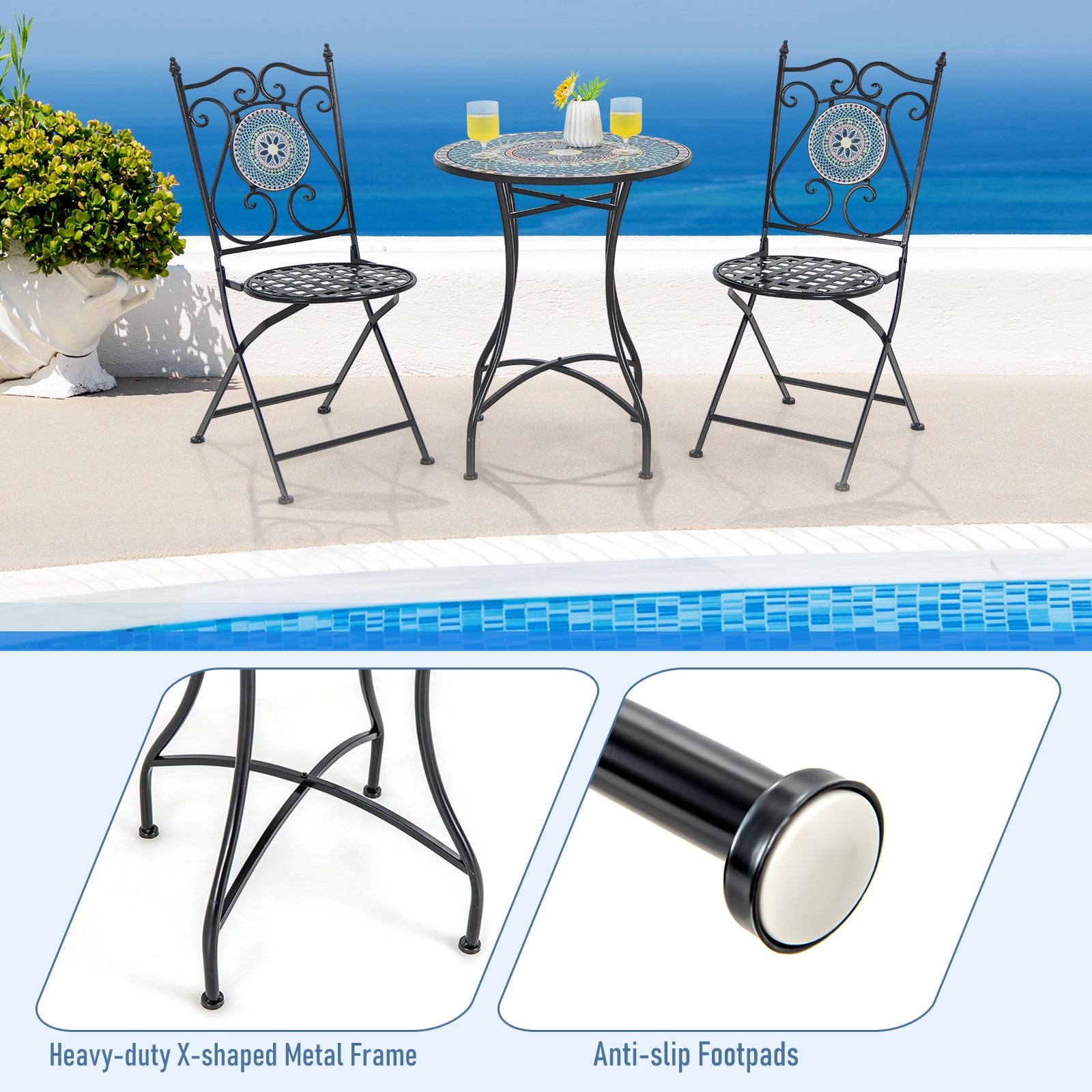 24 Inch Patio Bistro Table, Ceramic Tile Tabletop, Multicolor Patio Dining Tables at Gallery Canada