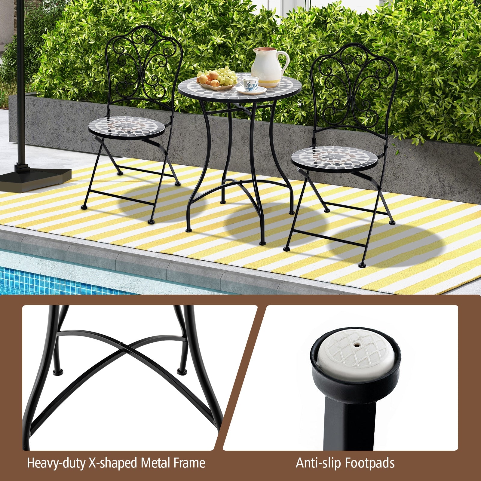 24 Inch Patio Bistro Table with Ceramic Tile Tabletop, Black Patio Dining Tables at Gallery Canada