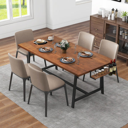 72 Inch Dining Table Rectangular Kitchen Table with 2-Bottle Wine Rack for 5-7, Walnut
