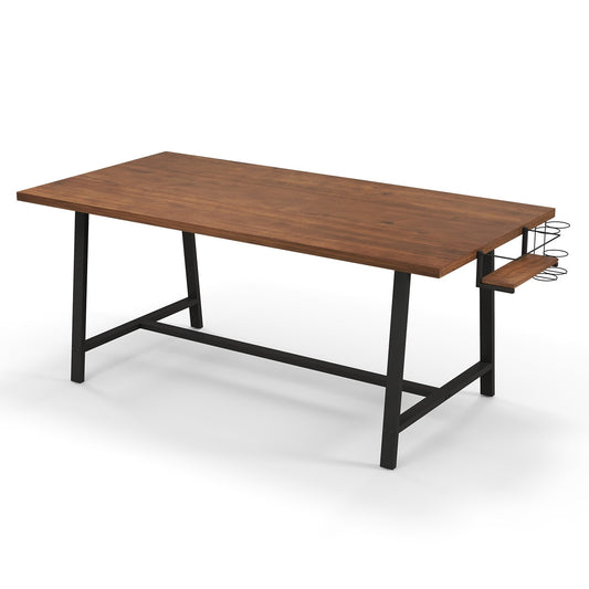 72 Inch Dining Table Rectangular Kitchen Table with 2-Bottle Wine Rack for 5-7, Walnut at Gallery Canada