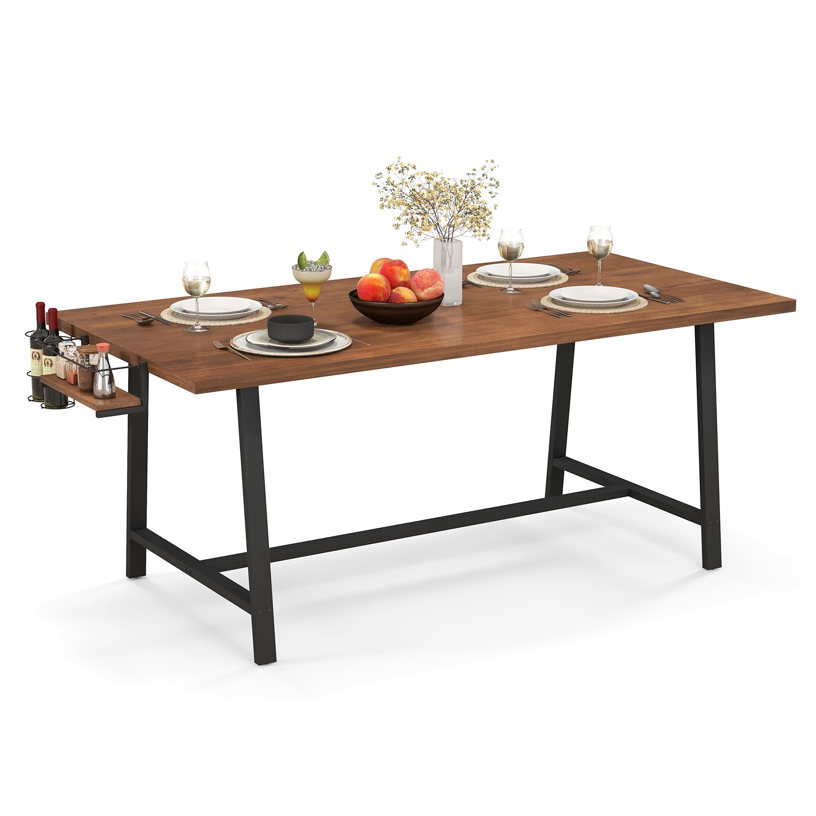 72 Inch Dining Table Rectangular Kitchen Table with 2-Bottle Wine Rack for 5-7, Walnut Dining Tables at Gallery Canada